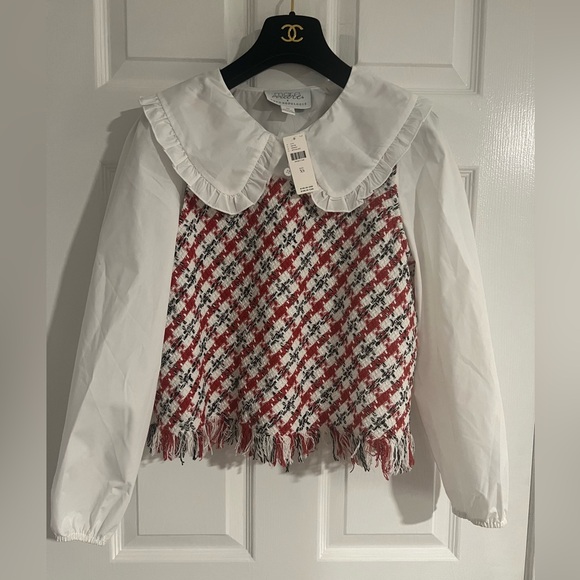 NWT Anthropologie x Mare Mare Layered Collar Sweater Vest Set White Red Size XS - Picture 2 of 16